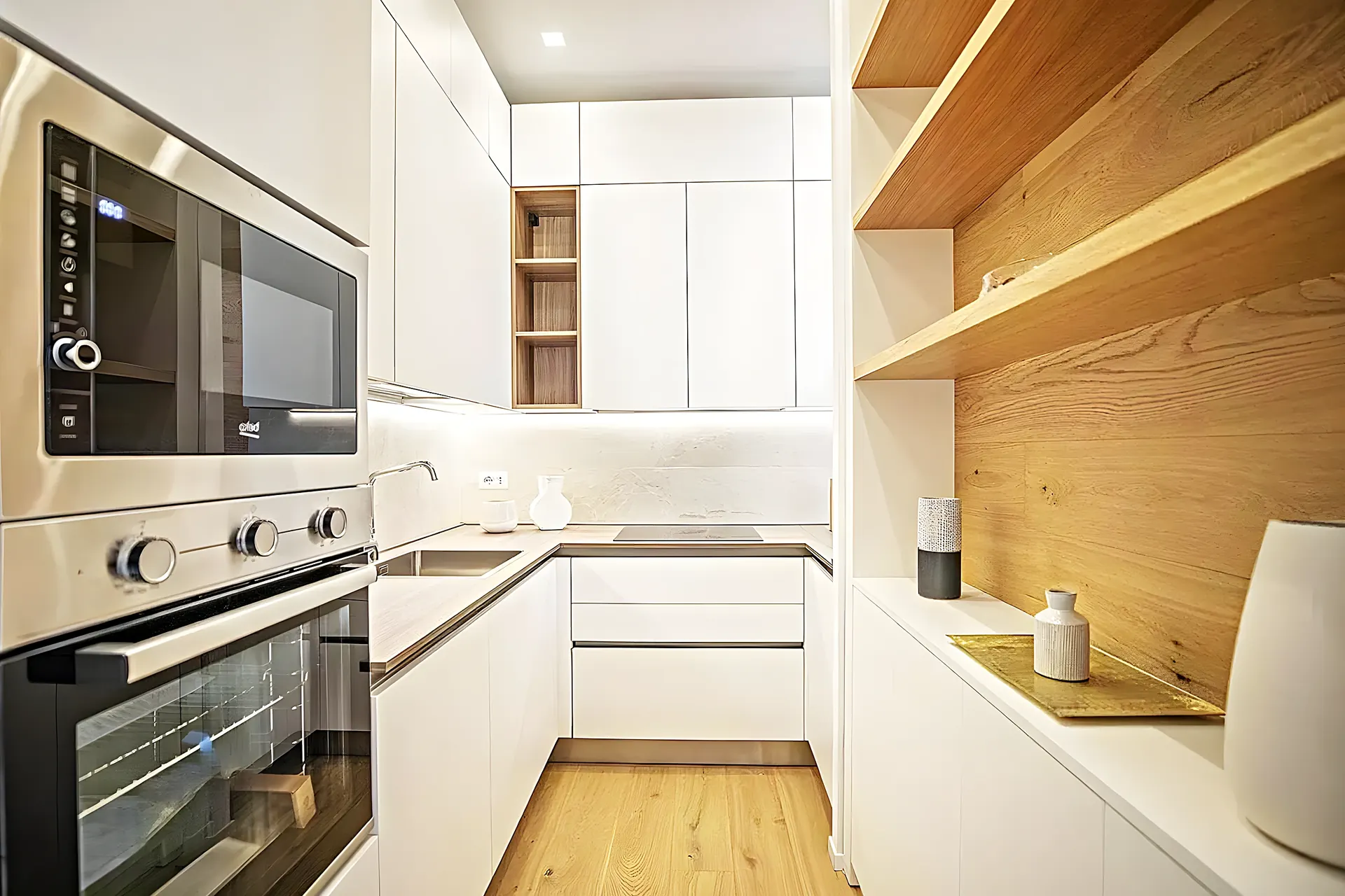 Reforma de cocina blanca con frentes de madera — Sitges